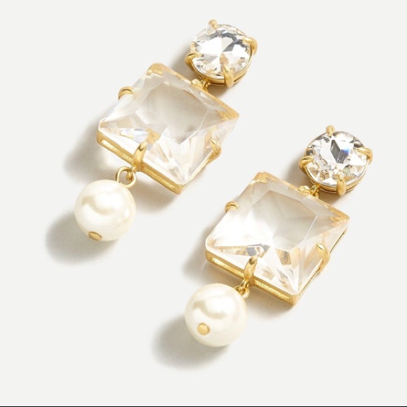 J. Crew NWT Square Gem-and-Pearl Drop Earrings
